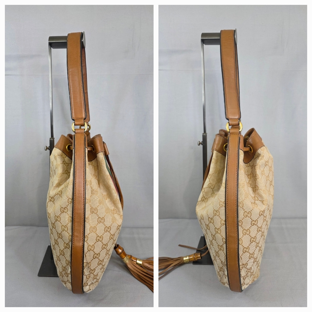 Gucci Beige and Brown Shoulder Bag with Green and Red Stripes - Picture 8 of 16